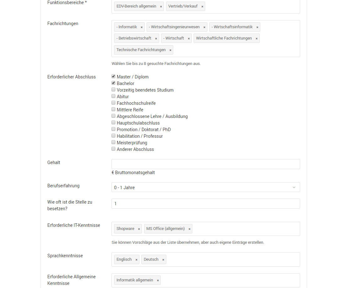 Stellenanzeige kategorisieren